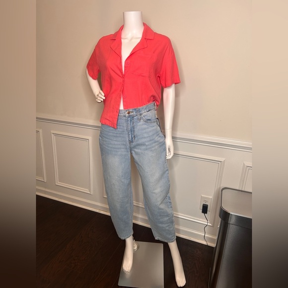 Women's Linen Short Sleeve Button Down Camp Shirt- A New Day, Pink - Picture 3 of 16